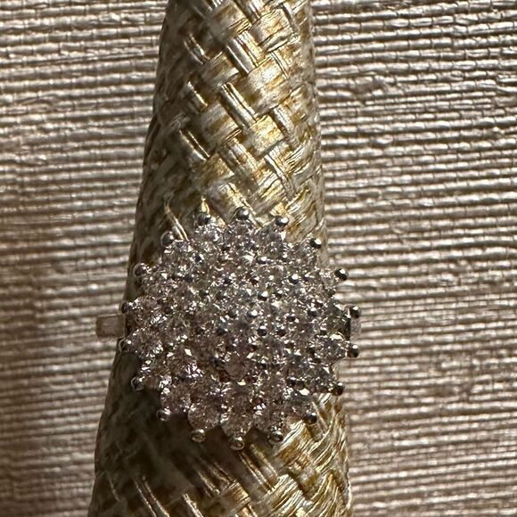 925 Sterling Silver Plated Art Deco Circle Cluster Statement Ring - Picture 13 of 14